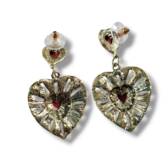 ✨️HP✨️NWOT Gorgeous Art Deco Multicolor Rhinestone Heart Shaped Dangle Earrings - Picture 2 of 6